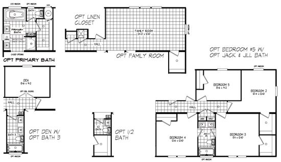 The CERISE Floor Plan. This Manufactured Mobile Home features 4 bedrooms and 2 baths.