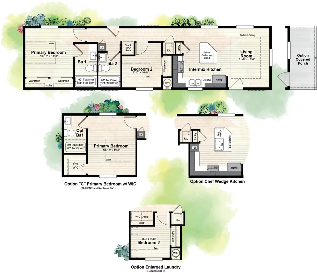 The GPII 1456-2C NEWPORT Floor Plan. This Manufactured Mobile Home features 2 bedrooms and 2 baths.