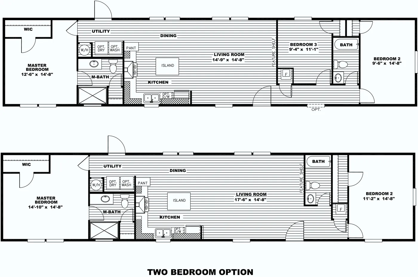 The ANNIVERSARY PLUS 72 Floor Plan. This Manufactured Mobile Home features 3 bedrooms and 2 baths.