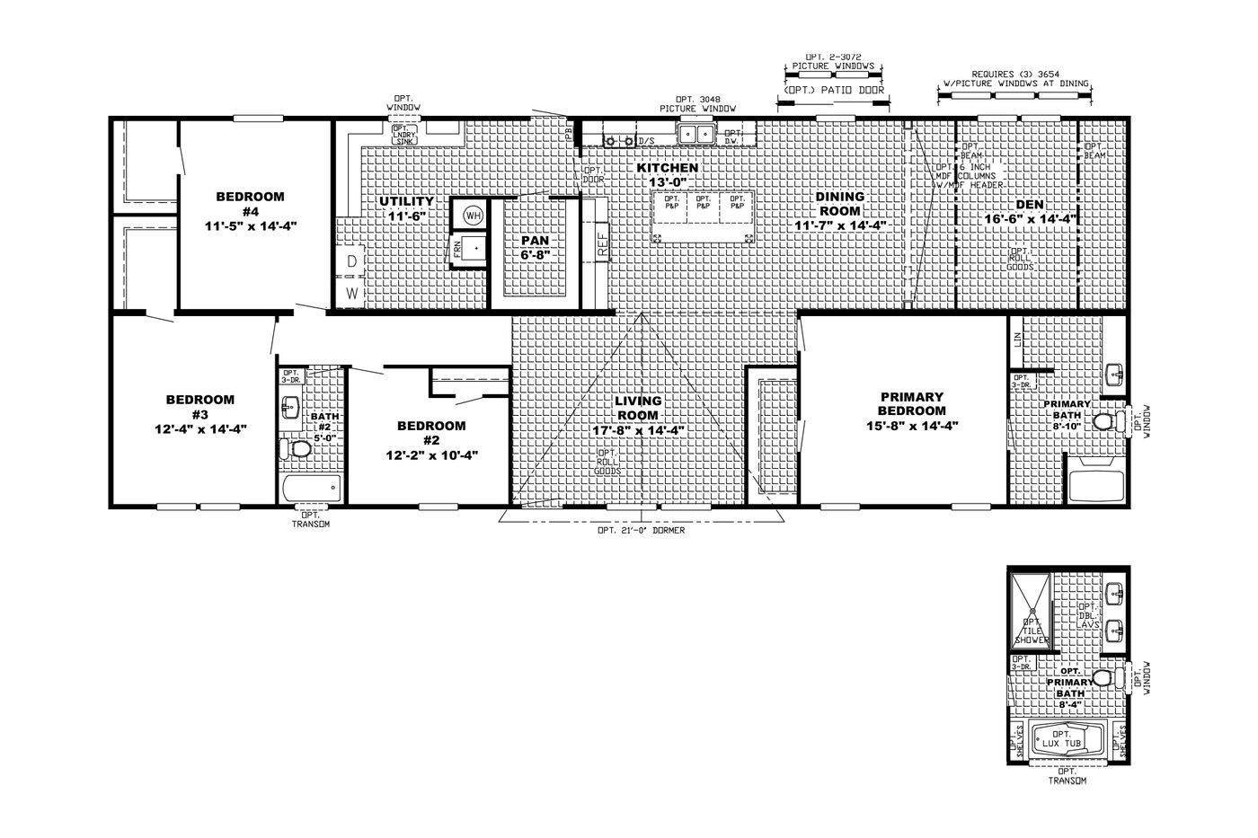 The THE MEADOWBROOK Floor Plan. This Manufactured Mobile Home features 4 bedrooms and 2 baths.