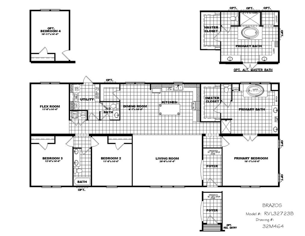 The THE BRAZOS Floor Plan. This Manufactured Mobile Home features 3 bedrooms and 2.5 baths.