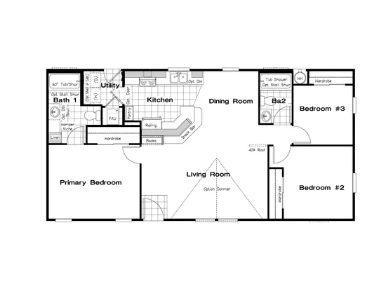 The CK481F Floor Plan. This Manufactured Mobile Home features 3 bedrooms and 2 baths.