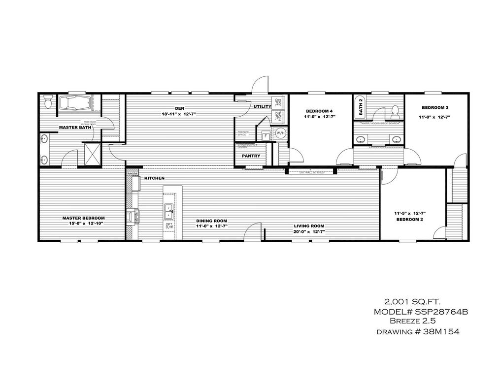 The THE BREEZE 2.5 Floor Plan. This Manufactured Mobile Home features 4 bedrooms and 2 baths.