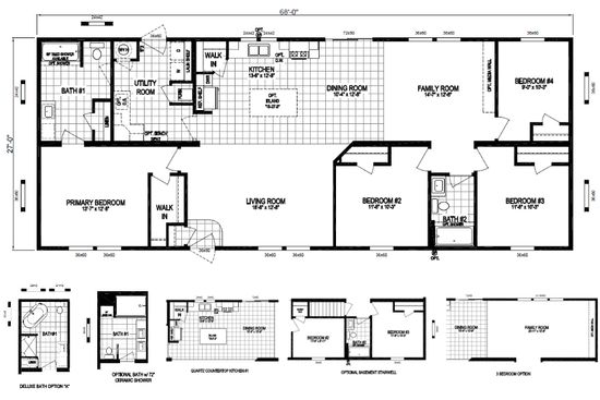 The RODEO DR 6828-MS033 SECT Floor Plan. This Manufactured Mobile Home features 4 bedrooms and 2 baths.