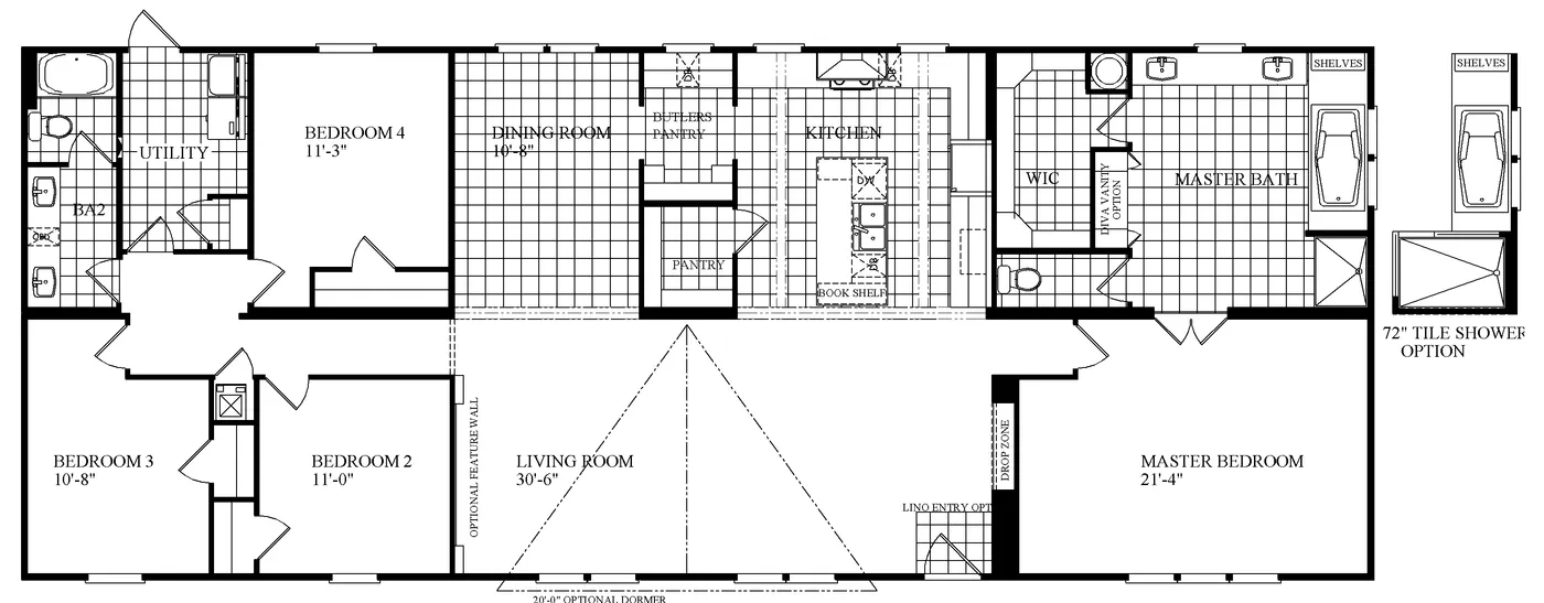 The THE SWEETWATER Floor Plan. This Manufactured Mobile Home features 4 bedrooms and 2 baths.
