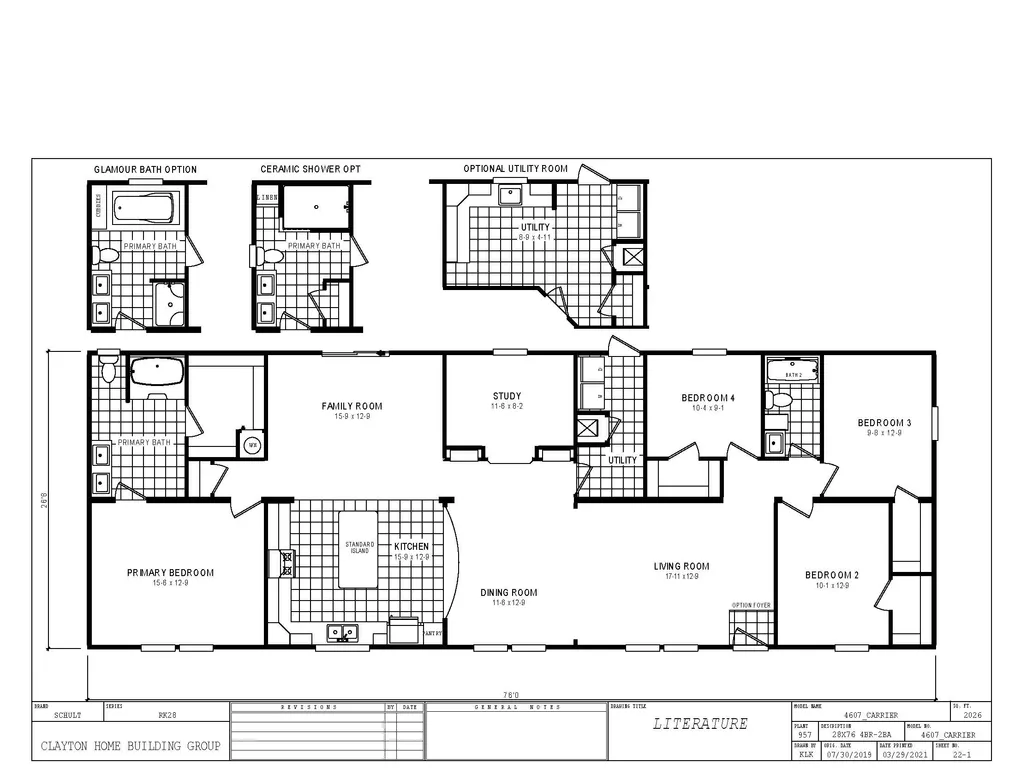 The 4607 ROCKETEER 7 7628 Floor Plan. This Manufactured Mobile Home features 4 bedrooms and 2 baths.