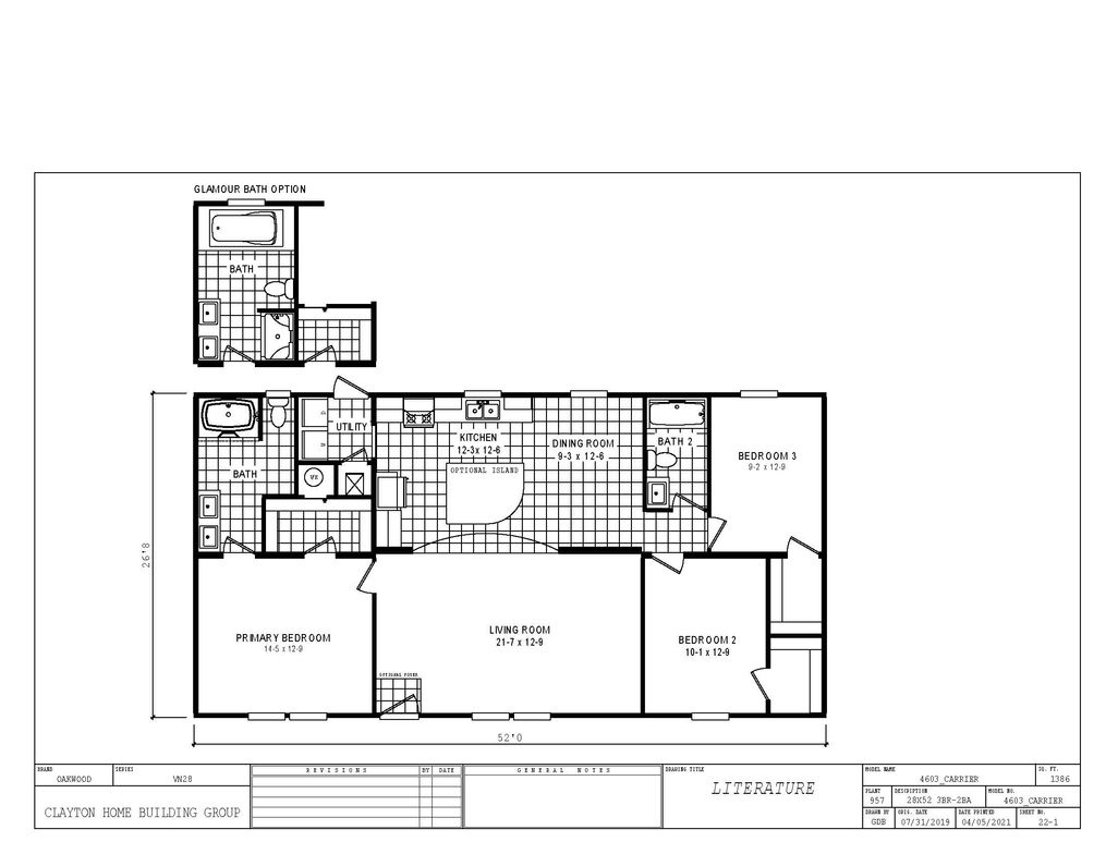The 4603 ROCKETEER 3 5228 Floor Plan. This Manufactured Mobile Home features 3 bedrooms and 2 baths.