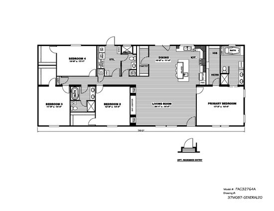 The THE COMMANDER Floor Plan. This Manufactured Mobile Home features 4 bedrooms and 2 baths.