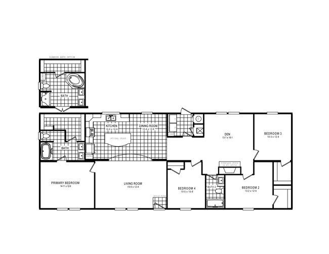 The 5602 ENTERPRISE 2 7028 Floor Plan. This Manufactured Mobile Home features 4 bedrooms and 2 baths.