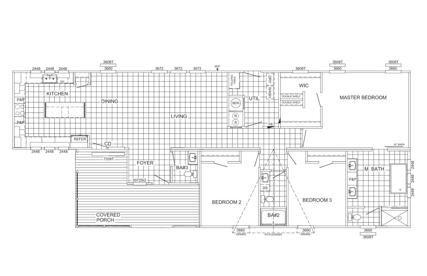 The THE LANEY Floor Plan. This Manufactured Mobile Home features 3 bedrooms and 3 baths.