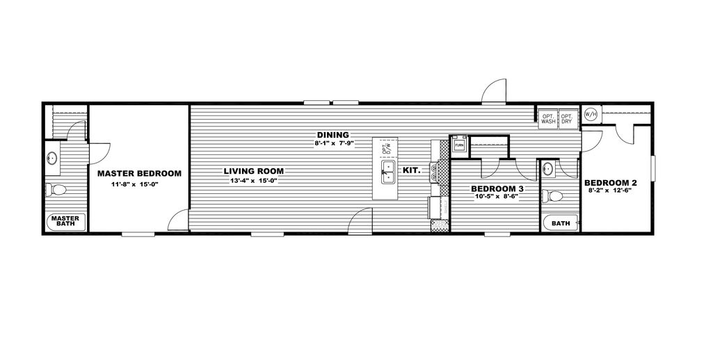 The THE SOLUTION Floor Plan. This Manufactured Mobile Home features 3 bedrooms and 2 baths.