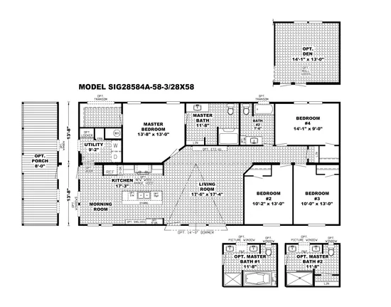The THE SOUTHERN FARMHOUSE Floor Plan. This Manufactured Mobile Home features 4 bedrooms and 2 baths.