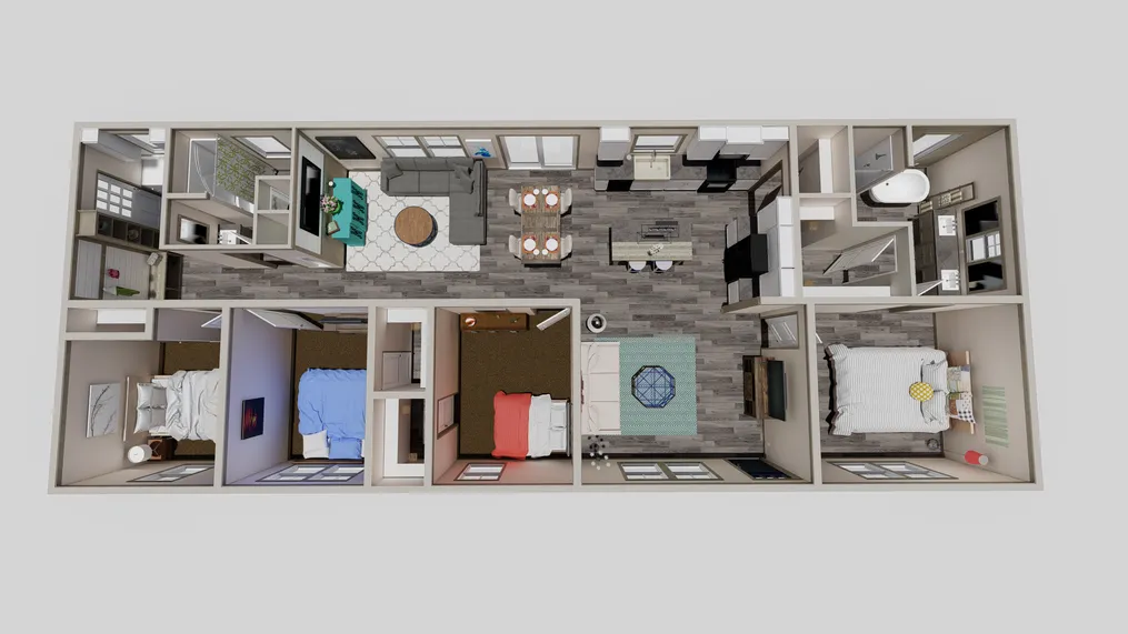 The AMELIA Floor Plan. This Manufactured Mobile Home features 4 bedrooms and 2 baths.