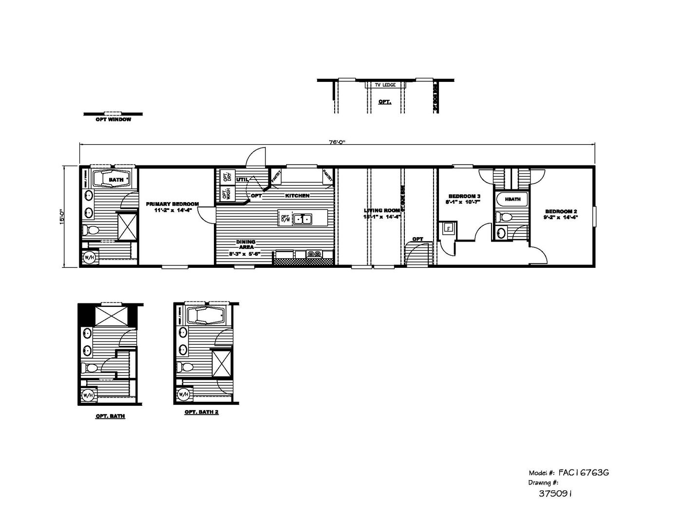 The THE RIVER HAVEN Floor Plan. This Manufactured Mobile Home features 3 bedrooms and 2 baths.