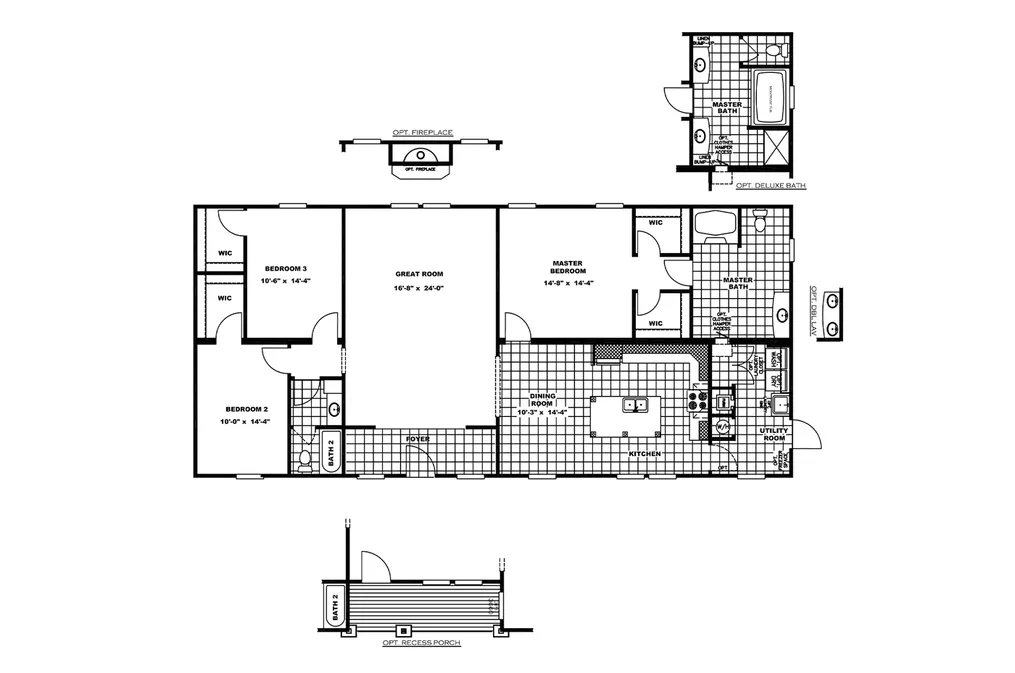 The CMB32663C                      Floor Plan. This Modular Home features 3 bedrooms and 2 baths.