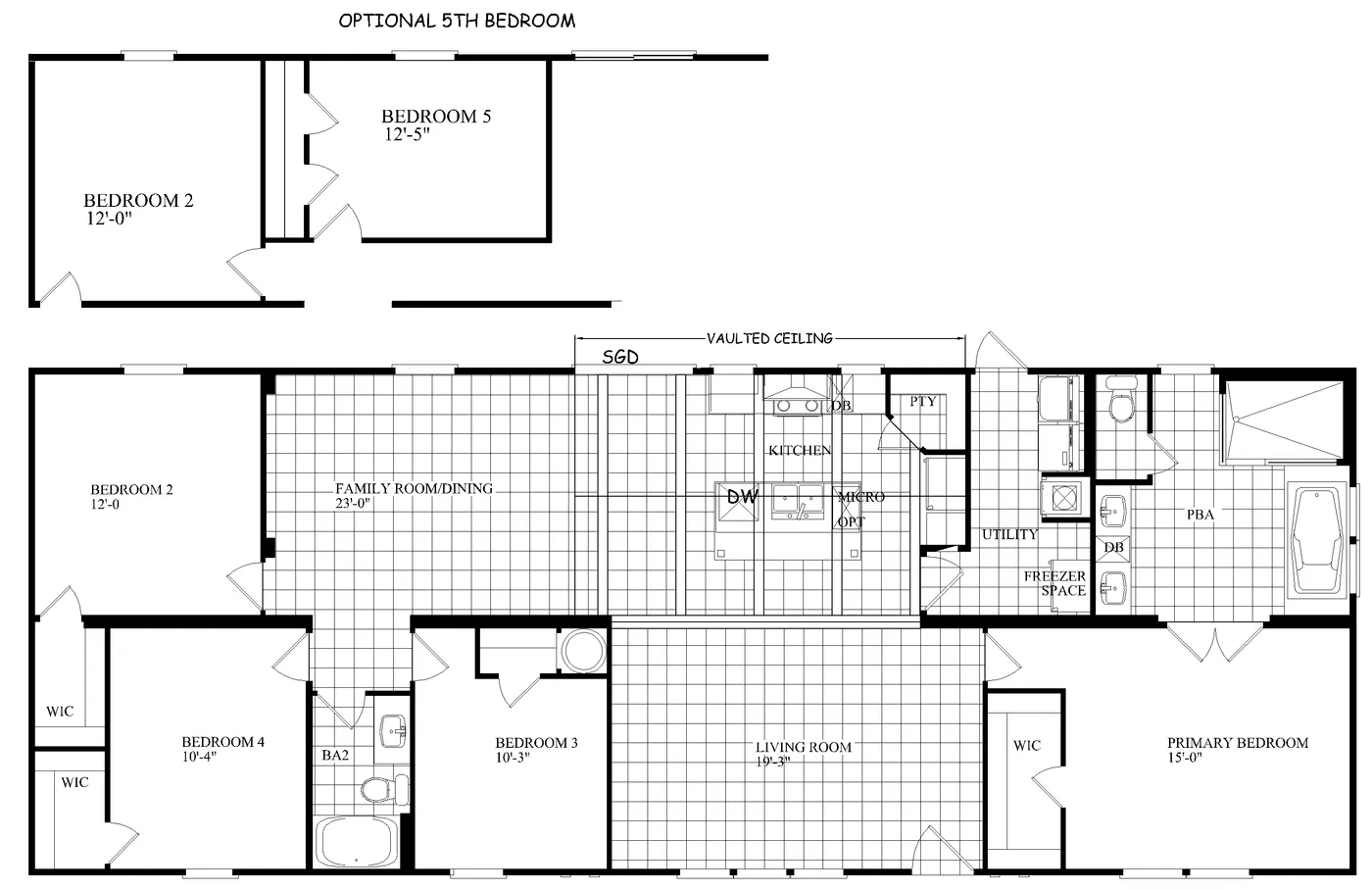 The THE MAVERICK Floor Plan. This Manufactured Mobile Home features 4 bedrooms and 2 baths.