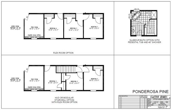 The PONDEROSA PINE 7628-727 Floor Plan. This Manufactured Mobile Home features 4 bedrooms and 2 baths.