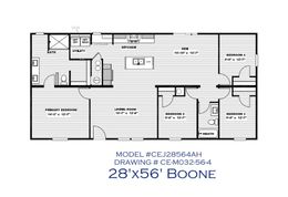 The BOONE   28X56 Floor Plan. This Manufactured Mobile Home features 4 bedrooms and 2 baths.