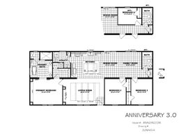The THE ANNIVERSARY 3.0 Floor Plan. This Manufactured Mobile Home features 3 bedrooms and 2 baths.