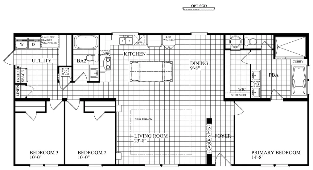 The THE COWBOY Floor Plan. This Manufactured Mobile Home features 3 bedrooms and 2 baths.