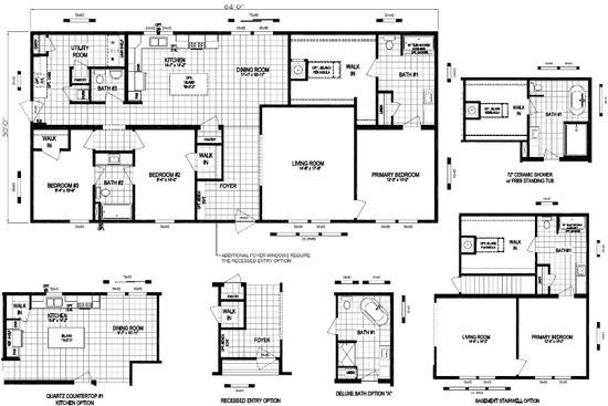The HIGHLAND PARK 6430-MS038 SECT Floor Plan. This Manufactured Mobile Home features 3 bedrooms and 2.5 baths.