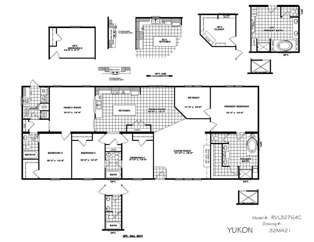 The THE YUKON Floor Plan. This Manufactured Mobile Home features 4 bedrooms and 3 baths.