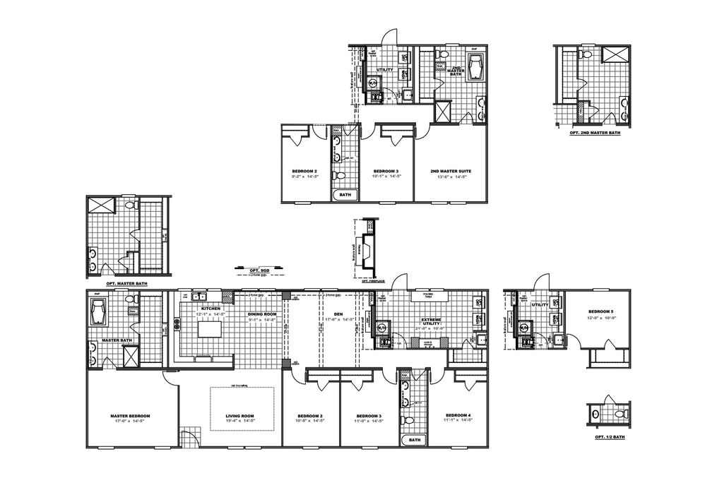 The BLACKJACK 32' Floor Plan. This Manufactured Mobile Home features 4 bedrooms and 2 baths.