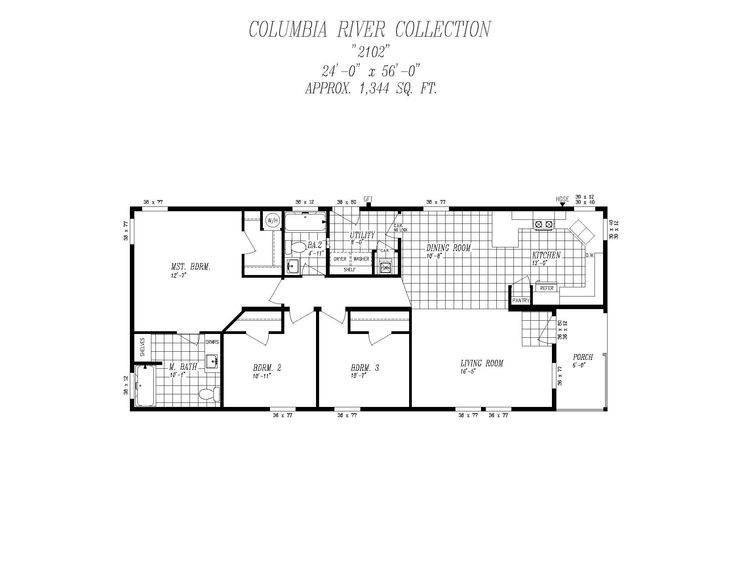 The 2102 (2456) COLUMIBA RIVER Floor Plan. This Manufactured Mobile Home features 3 bedrooms and 2 baths.
