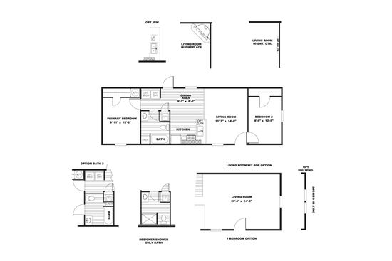 The BLAZER 48 A Floor Plan. This Manufactured Mobile Home features 2 bedrooms and 1 bath.
