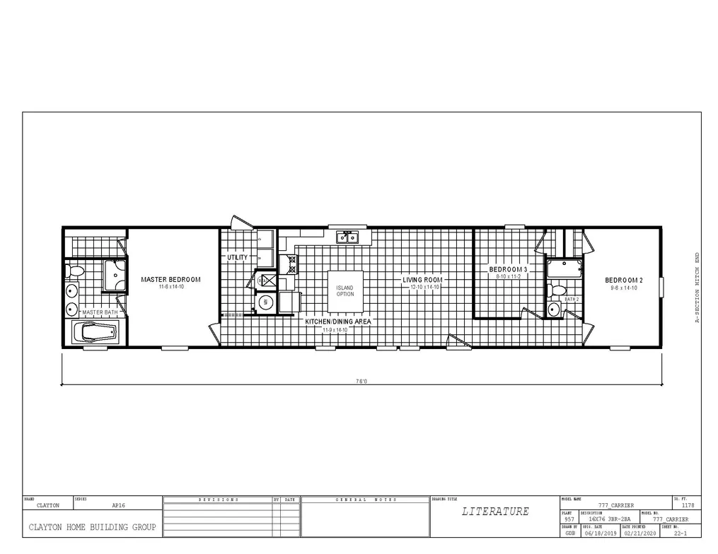 The 777 "COOL BREEZE" 7616 Floor Plan. This Manufactured Mobile Home features 3 bedrooms and 2 baths.