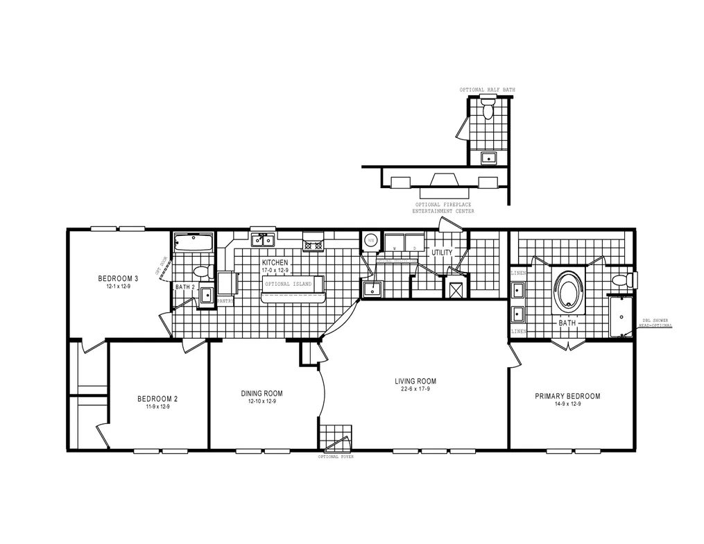 The 2360 ROCKETEER 6828 Floor Plan. This Manufactured Mobile Home features 3 bedrooms and 2 baths.