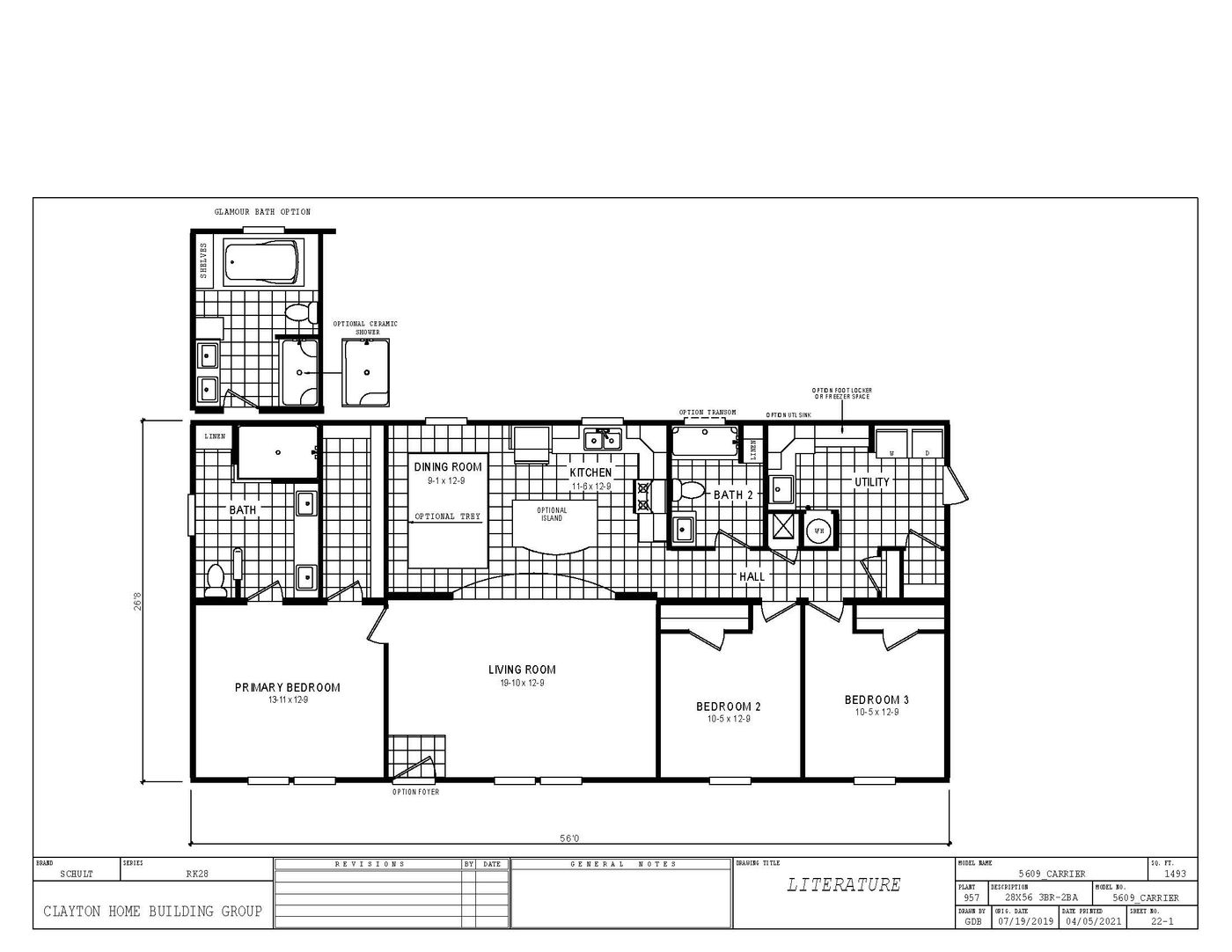 The 5609 ENTERPRISE 5628 Floor Plan. This Manufactured Mobile Home features 3 bedrooms and 2 baths.
