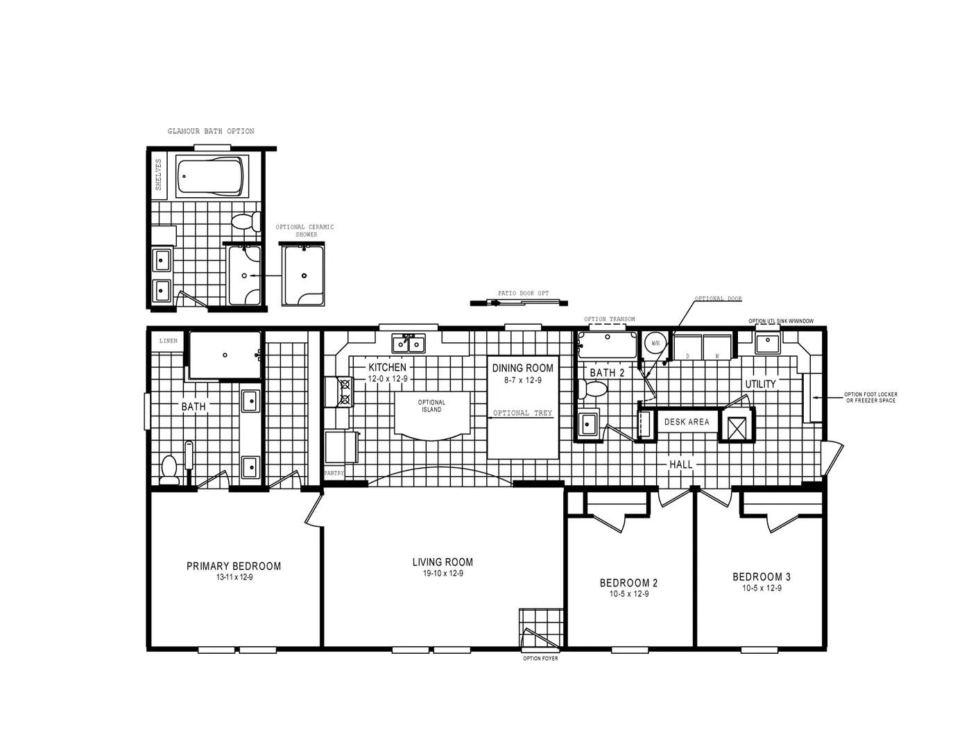 The 4608 ROCKETEER 5628 Floor Plan. This Manufactured Mobile Home features 3 bedrooms and 2 baths.