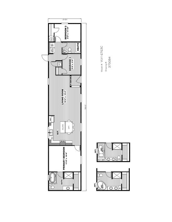 The THE PURDY Floor Plan. This Manufactured Mobile Home features 3 bedrooms and 2 baths.