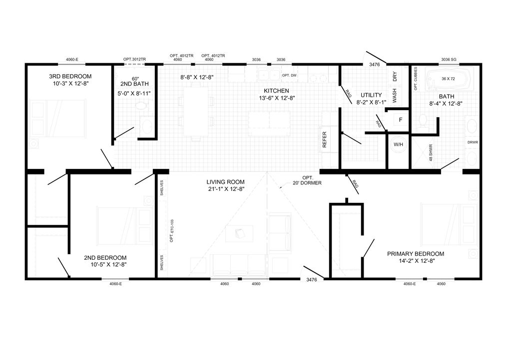 The THE HANSON Floor Plan. This Manufactured Mobile Home features 3 bedrooms and 2 baths.