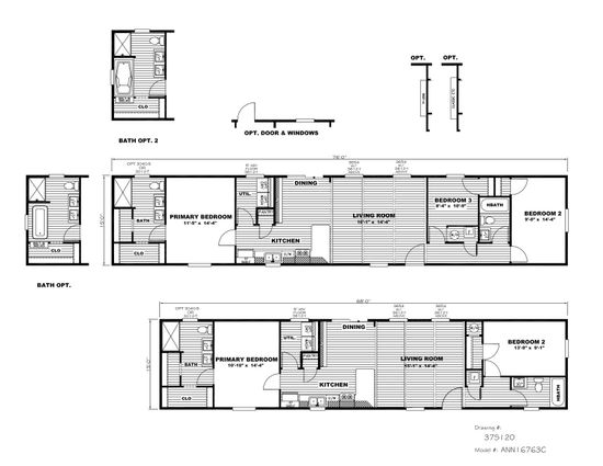 The THE ANNIVERSARY Floor Plan. This Manufactured Mobile Home features 3 bedrooms and 2 baths.
