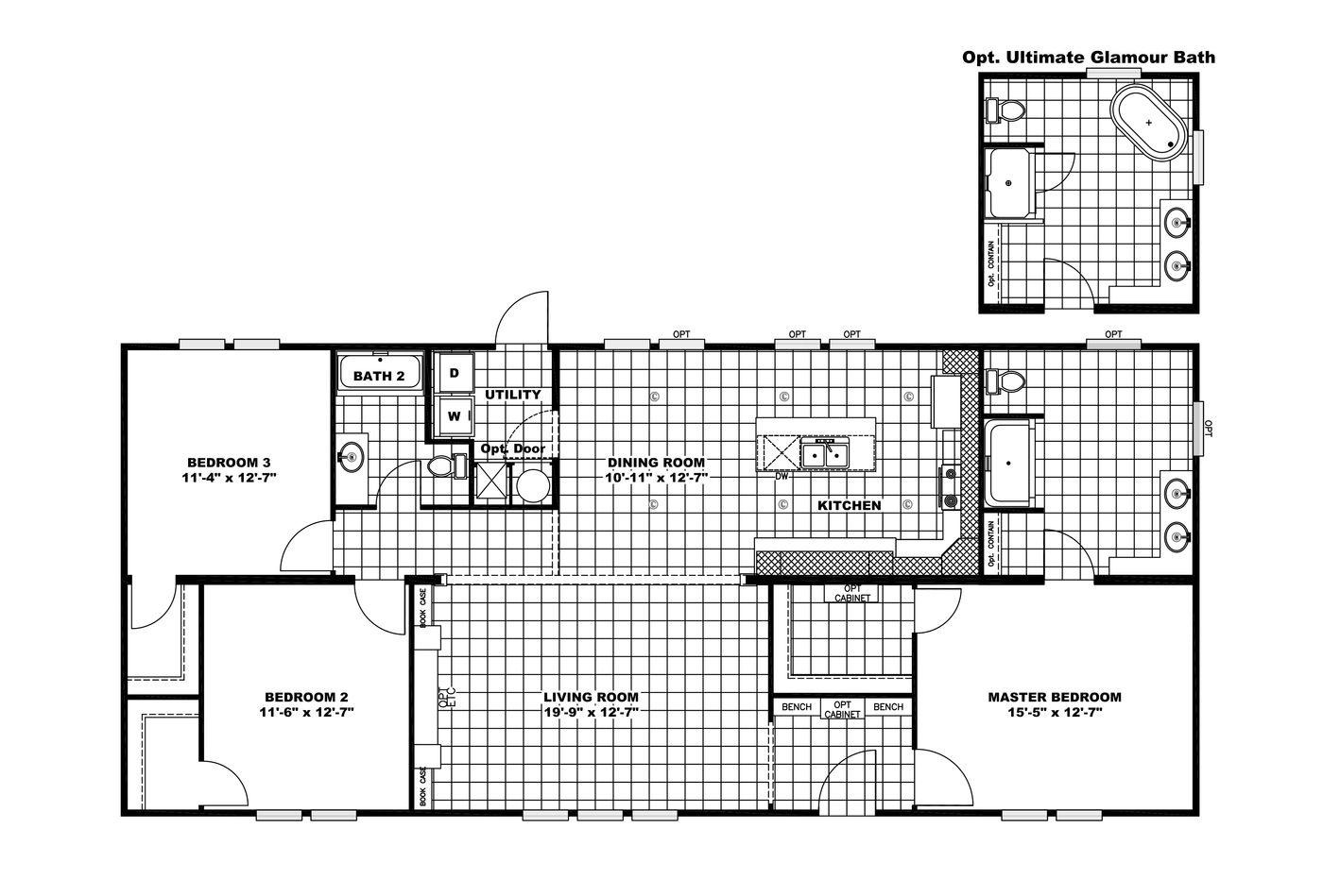 The HAWTHORNE Floor Plan. This Manufactured Mobile Home features 3 bedrooms and 2 baths.