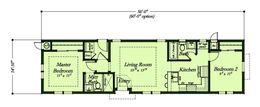 The ECO 1556-A Floor Plan. This Manufactured Mobile Home features 2 bedrooms and 2 baths.