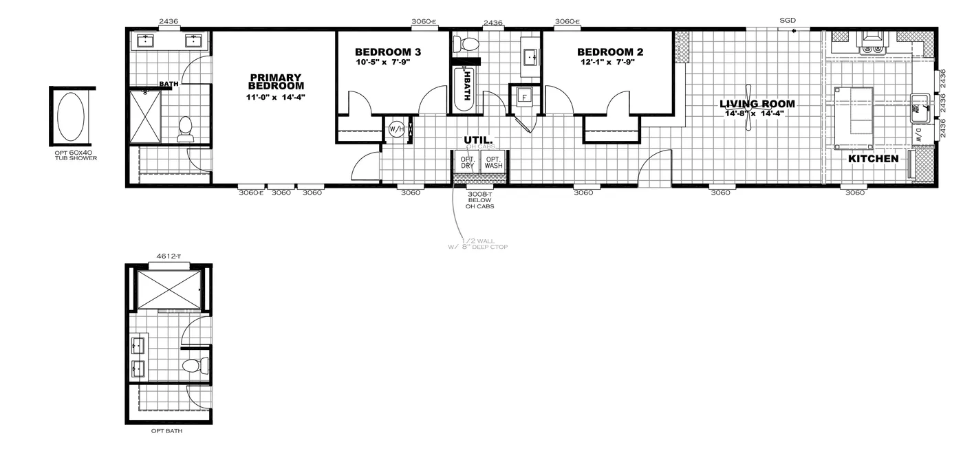 The INSPIRATION 16763K Floor Plan. This Manufactured Mobile Home features 3 bedrooms and 2 baths.