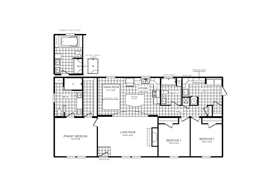 The 5609 ENTERPRISE 5628 Floor Plan. This Manufactured Mobile Home features 3 bedrooms and 2 baths.
