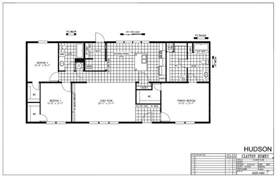The HUDSON 6028-1680 Floor Plan. This Manufactured Mobile Home features 3 bedrooms and 2 baths.