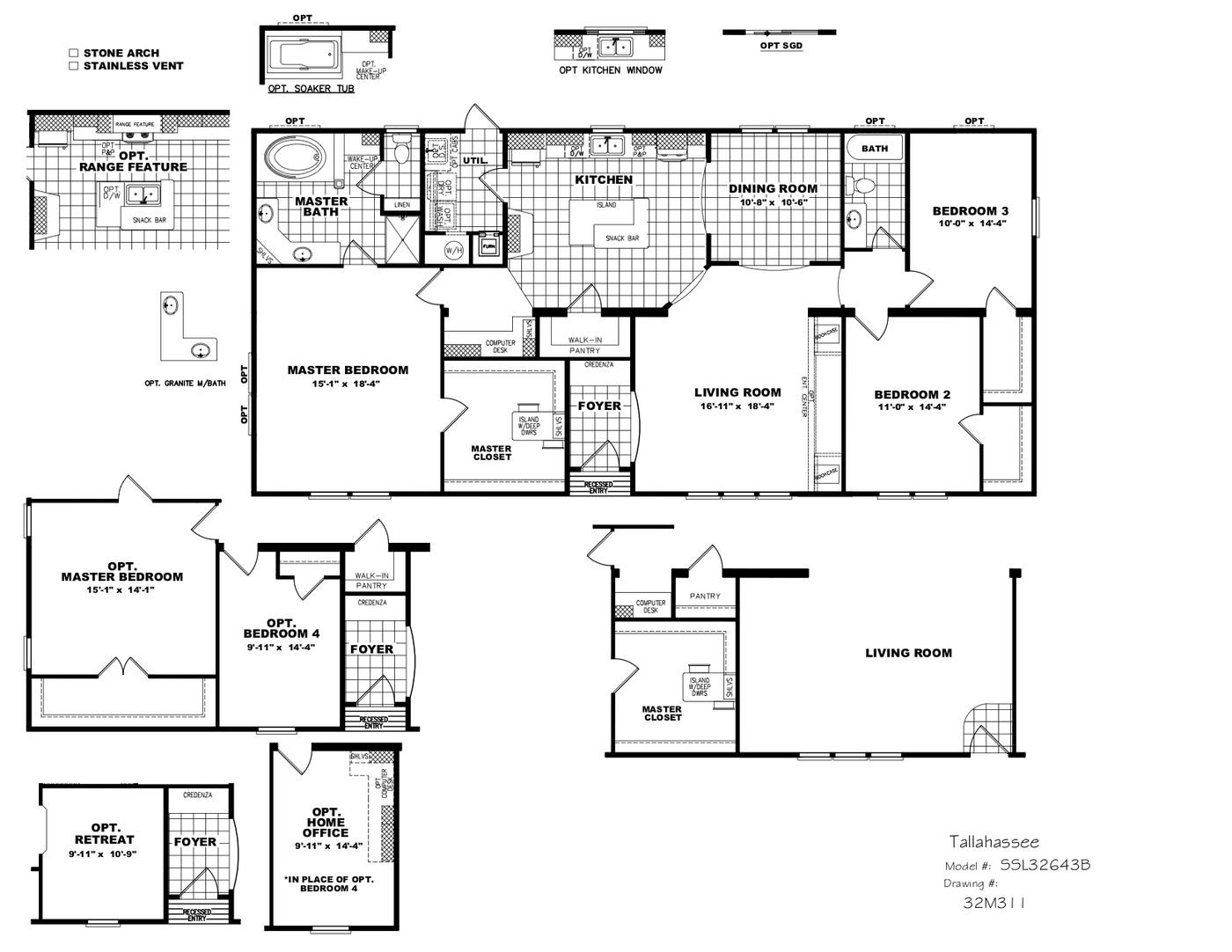 The THE TALLAHASSEE Floor Plan. This Manufactured Mobile Home features 3 bedrooms and 2 baths.