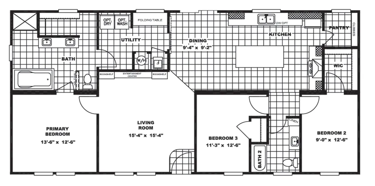 The THE ANNIVERSARY 2.1 Floor Plan. This Manufactured Mobile Home features 3 bedrooms and 2 baths.