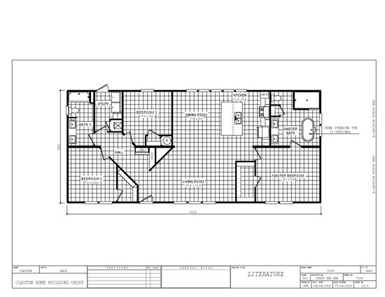 The 7030 HIGH ROCK 6028 Floor Plan. This Manufactured Mobile Home features 3 bedrooms and 2 baths.