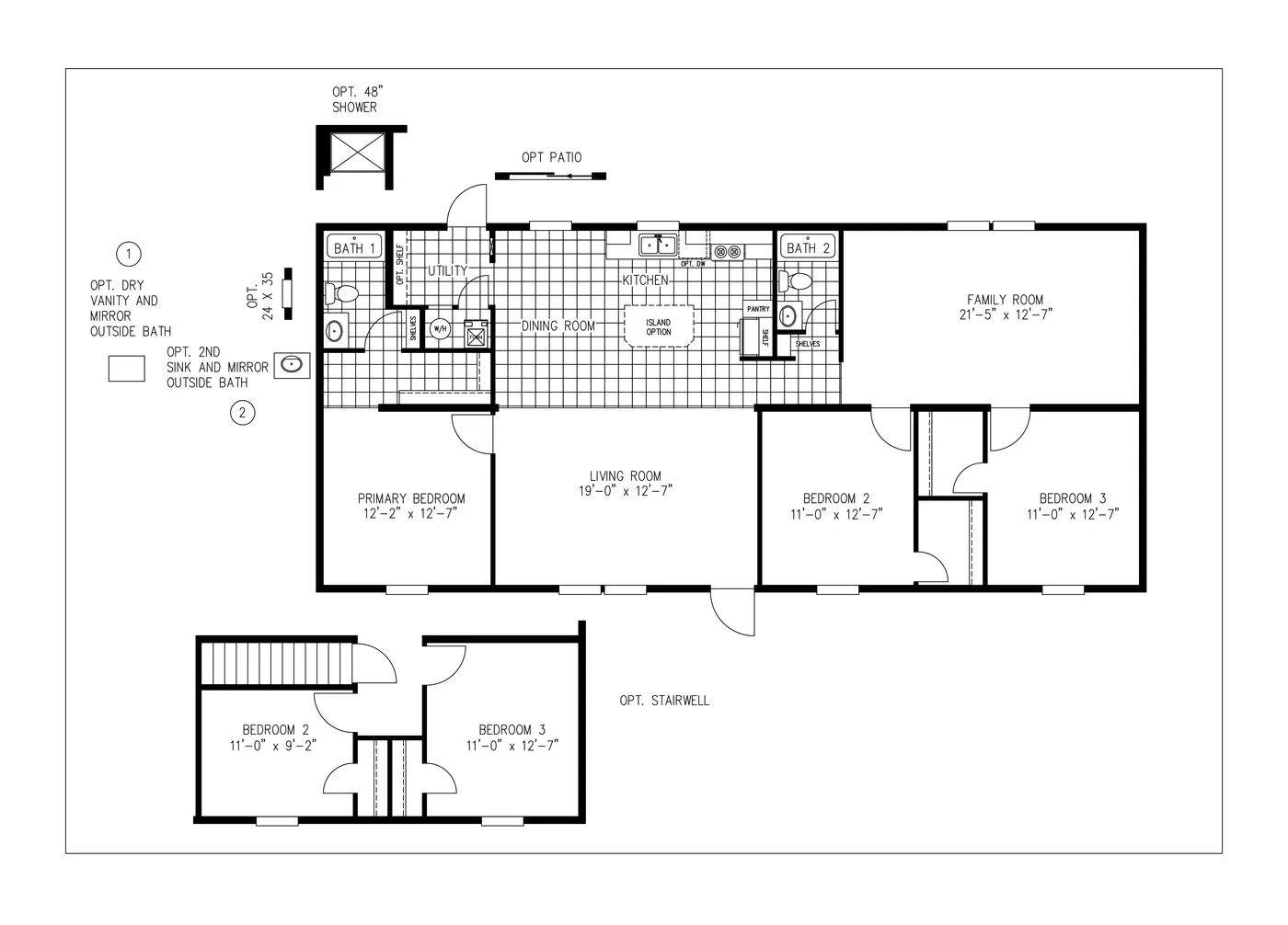 The GARNET Floor Plan. This Manufactured Mobile Home features 3 bedrooms and 2 baths.