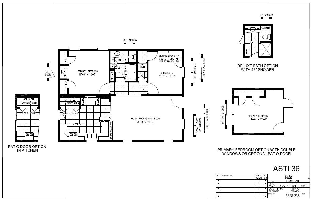 The ASTI 3628-236 Floor Plan. This Manufactured Mobile Home features 2 bedrooms and 1 bath.