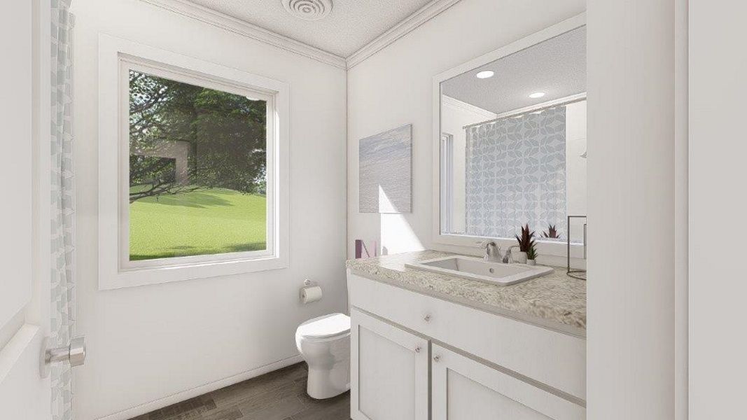 The THE WASHINGTON Guest Bathroom. This Modular Home features 3 bedrooms and 2 baths.