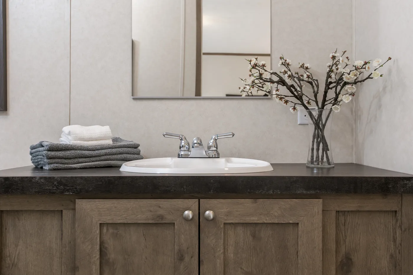 The THE BREEZE Primary Bathroom. This Manufactured Mobile Home features 3 bedrooms and 2 baths.