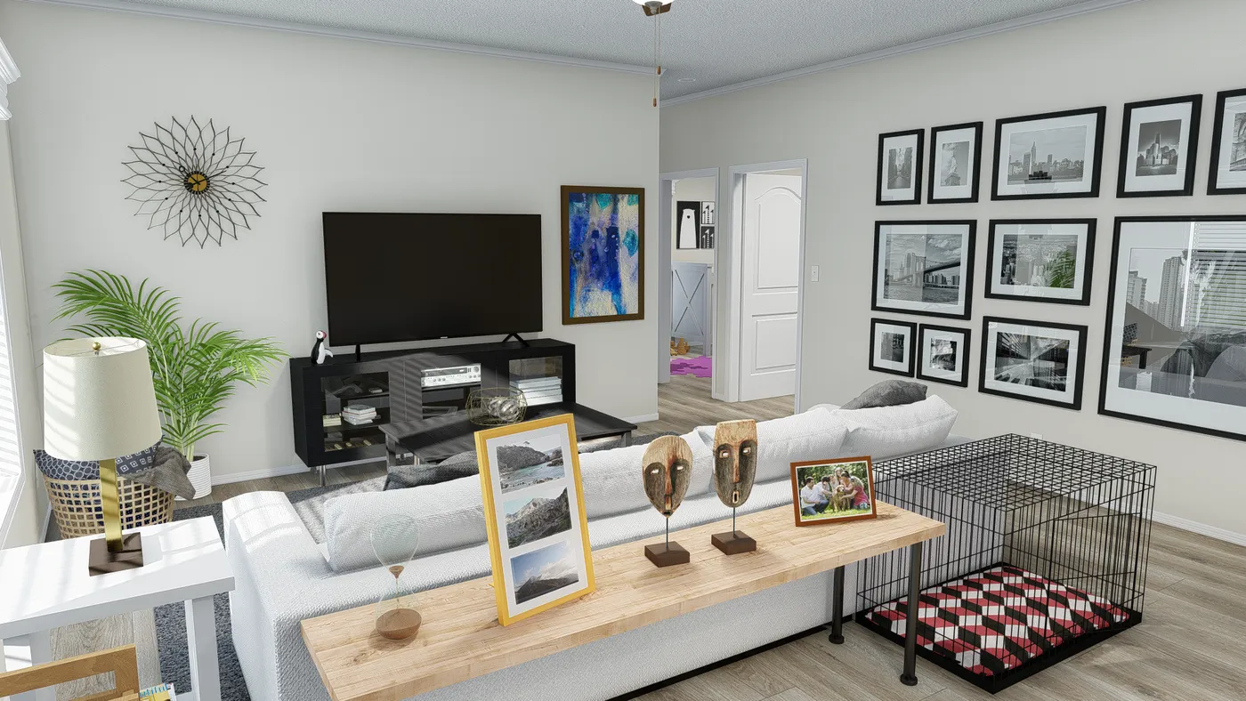 The K2750A Living Room. This Manufactured Mobile Home features 3 bedrooms and 2 baths.