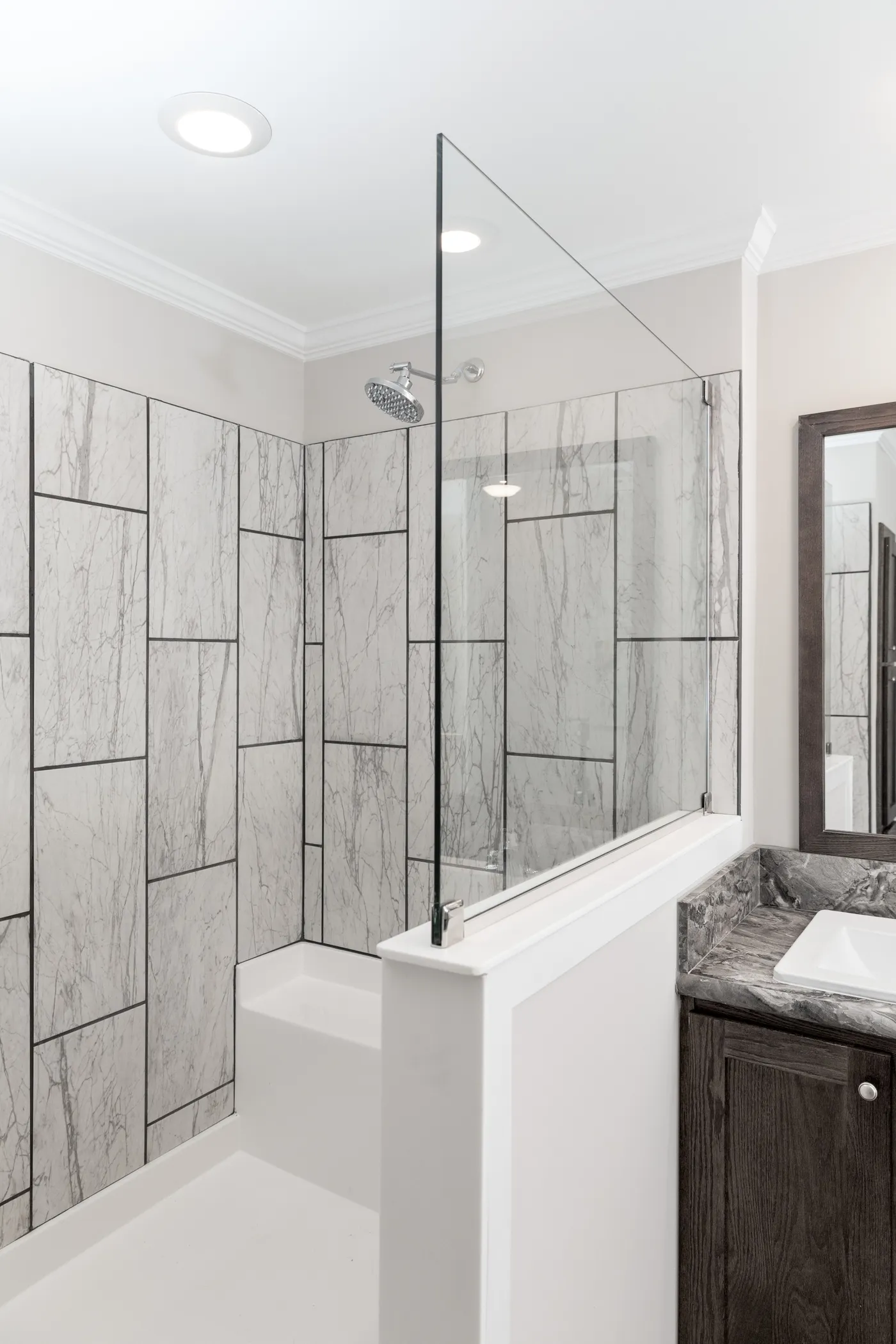 The THE VILLETTE Primary Bathroom. This Manufactured Mobile Home features 3 bedrooms and 2 baths.